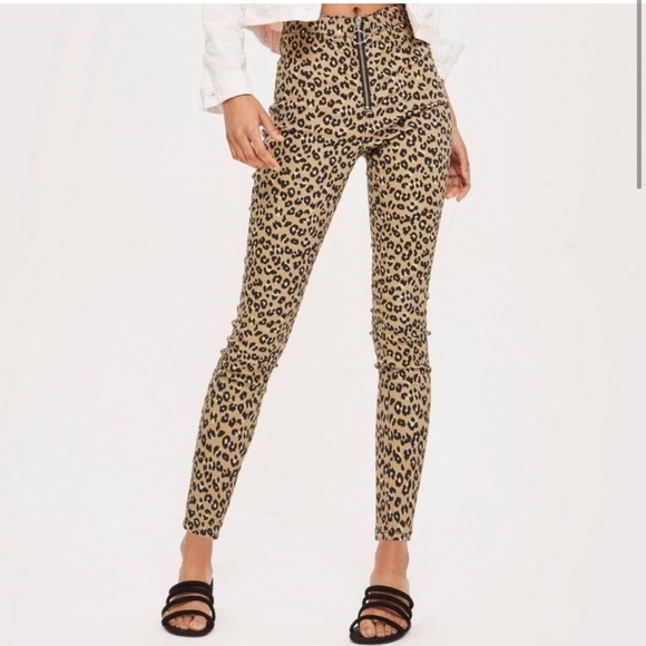 Topshop Pants - Topshop Joni leopard cheetah skinny jeans zipper statement pants animal print 28